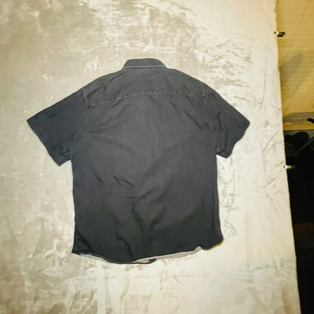 Banana Republic Shirt Mens XL Slim Fit Black Short Sleeve Button Front Cotton